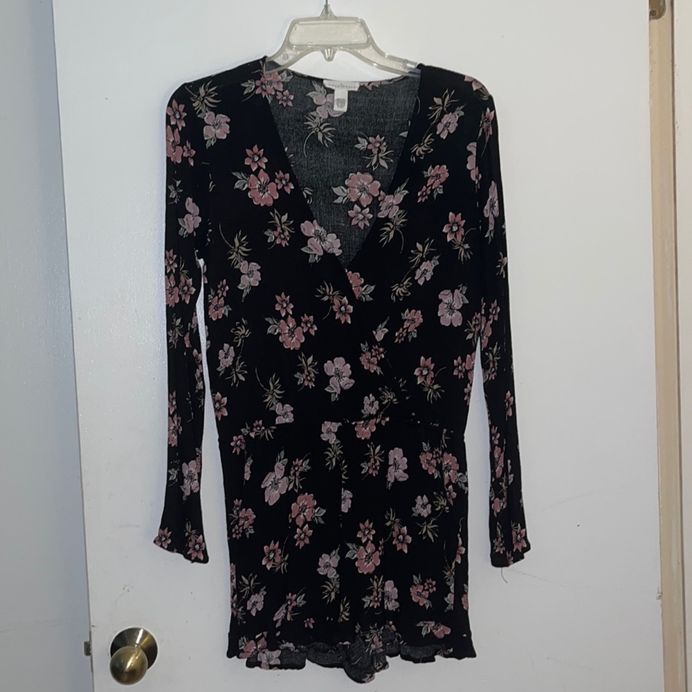 Rayon, long sleeved, flirty romper, side pockets